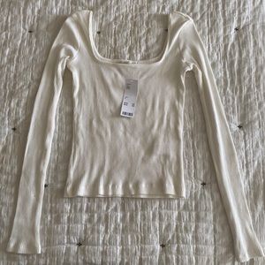 Cream Ribbed Long Sleeved Shirt
